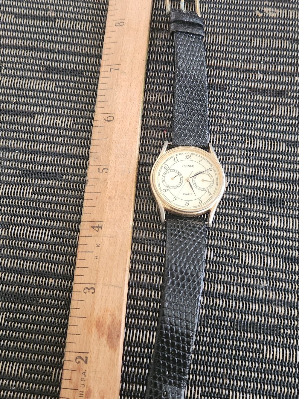 Pulsar Men’s Black Strap Gold Dial Dress Watch